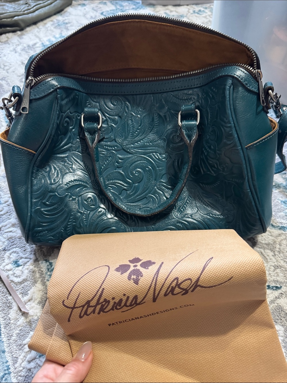 Patricia Nash Teal Embossed Leather Satchel